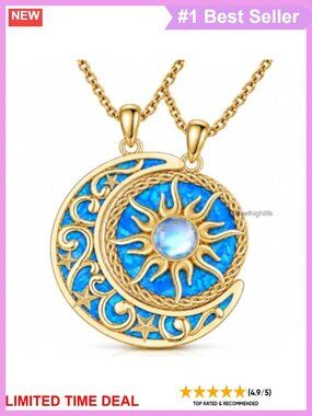 Sun Moon Couple Necklace Abalone Opal Pendant Stainless Steel